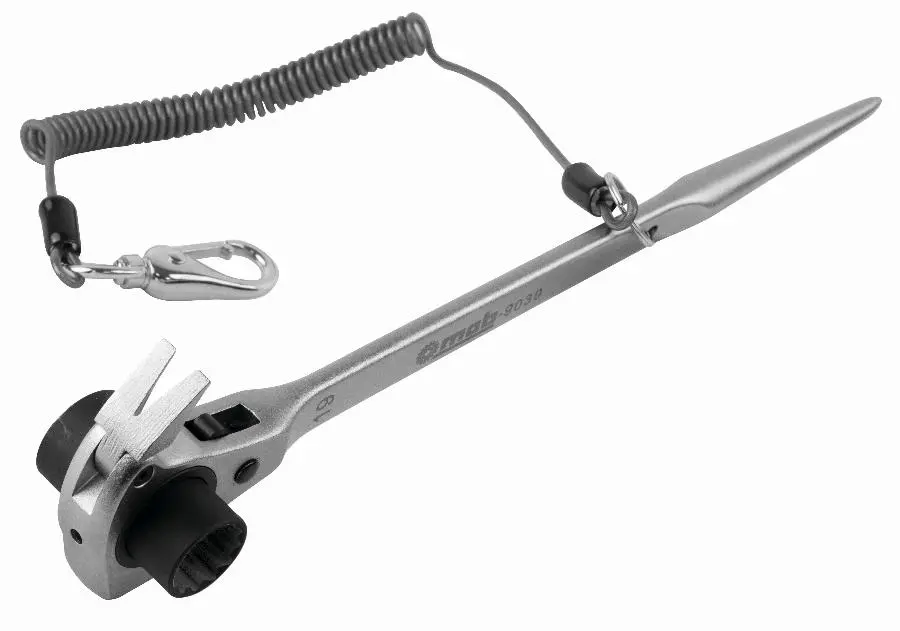 Clé à cliquet échaffaudage 4 en 1 - 19 & 22MM avec dragonne sur carte - MOB - 9039191001