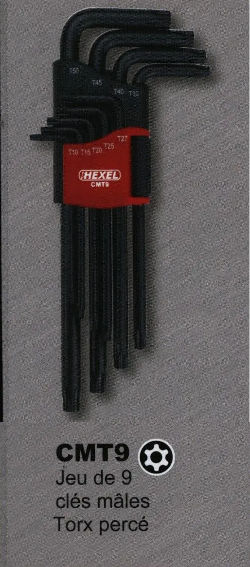 Jeu de 9 clés males Torx percé CMT9 HEXEL