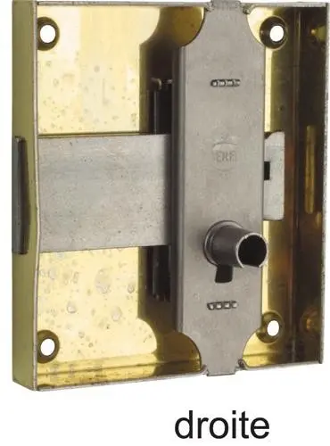 Serrure de meuble en applique Ref 12033 Fer Laitonné-[Modèle:Axe 35mm D]