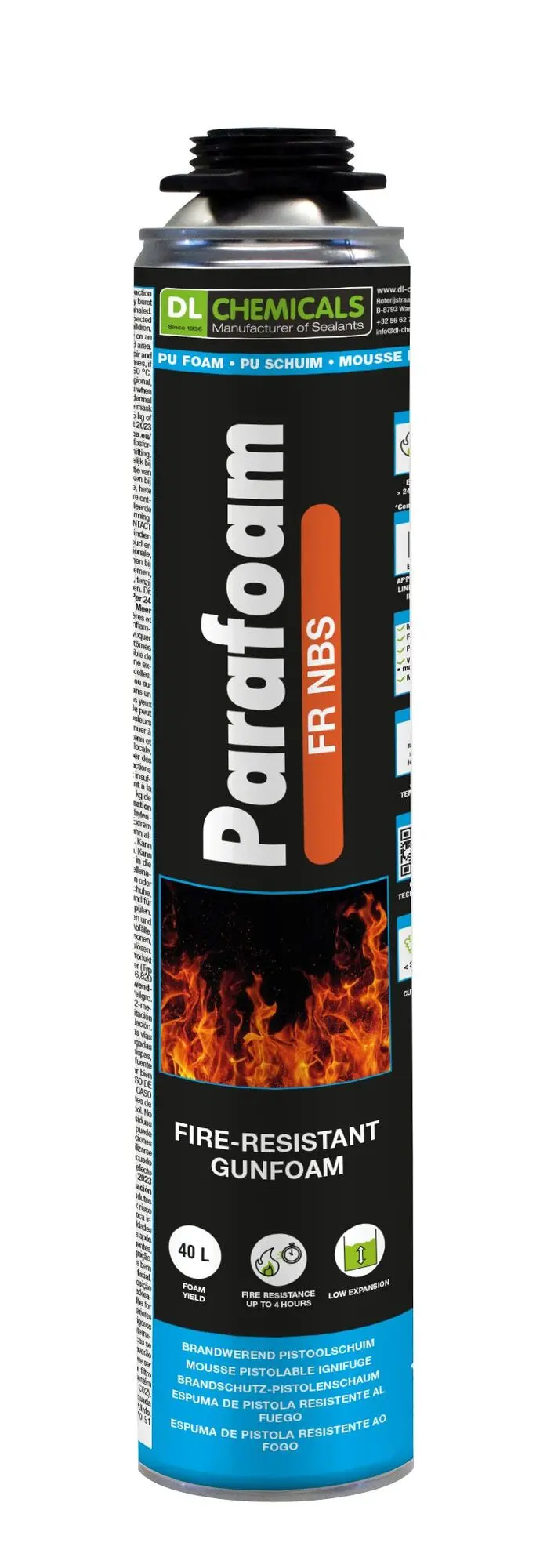 Mousse PU pistolable Parafoam FR NBS coupe feu DL CHEMICALS - 750ml - 101127