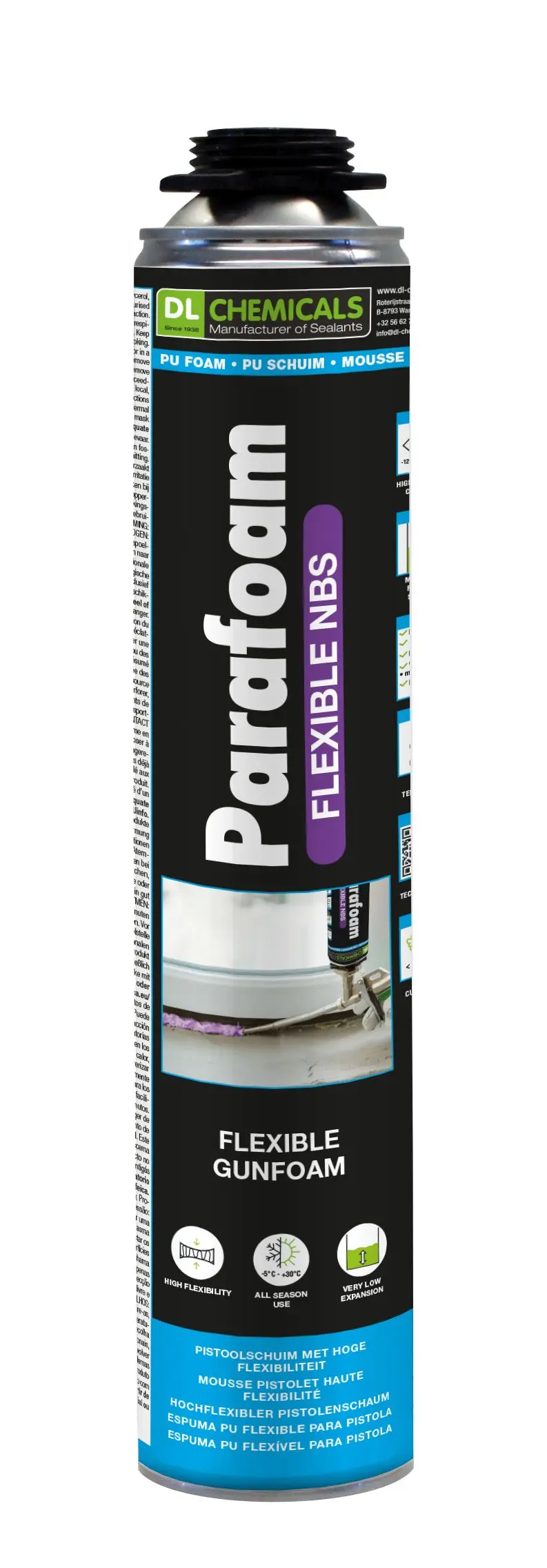 Mousse PU pistolable à mémoire de forme Parafoam Flexible - DL CHEMICALS - 750 ml - 0900031N000049