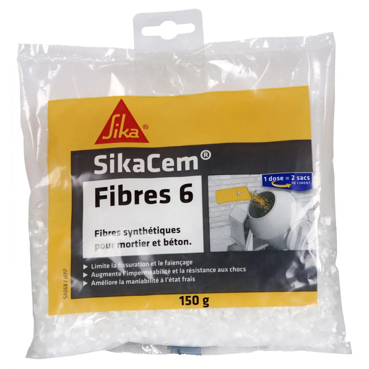 Fibres microsynthétiques pour béton/mortier - SikaCem - Fibres-6 - SIKA - sac de 150 g - 546463