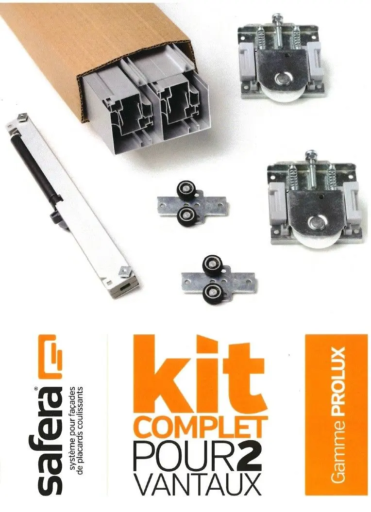 Kit rail Prolux porte coulissante 2 vantaux 2,57 m - Satiné argent - SAFERA - K2PROLUXSA