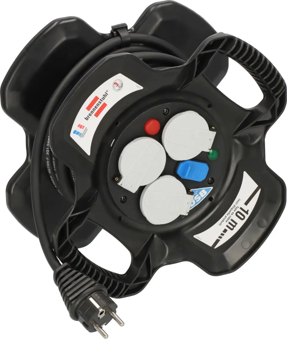 Enrouleur de câble compact X-GUM 10m H07RN-F 3G1,5 avec 2 ports USB - BRENNENSTUHL - 1169761100