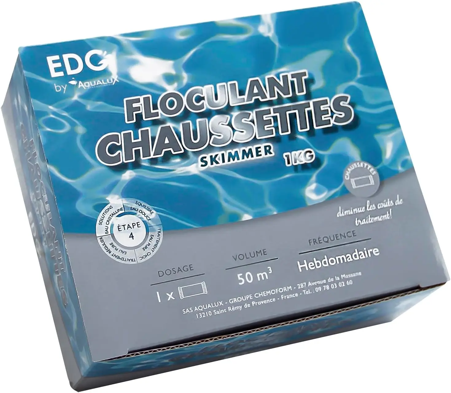 Floculant en chaussettes, spécial skimmer, boîte de 8 chaussettes, EDG - AQUALUX - 200051