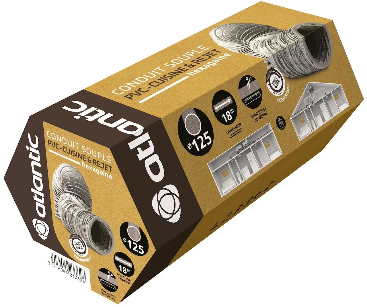 Conduit souple Hexagaine 80 PVC Type B en carton - Longueur 18 m x Diamètre 125 mm - ATLANTIC - 423362