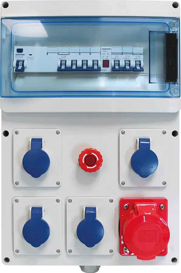 Coffret de chantier tetra équipé 4PC 2P+T + 1PC 3P+N+T 32A + arrêt d'urgence + voyant - EUROHM - 19211
