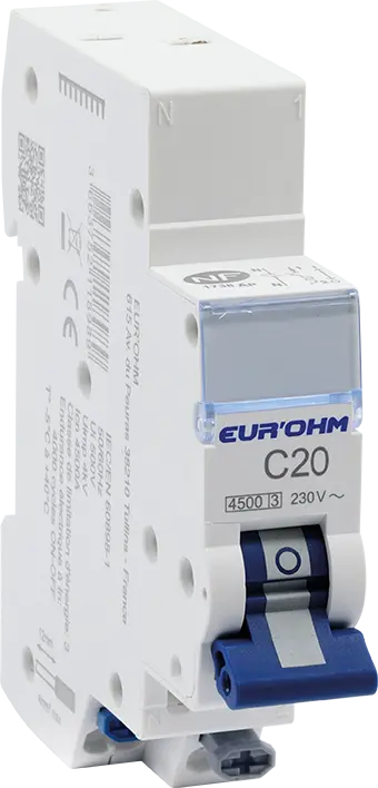 Disjoncteur 1P+N 20A courbe C connexion rapide/rapide 4,5kA NF - EUROHM - 20320