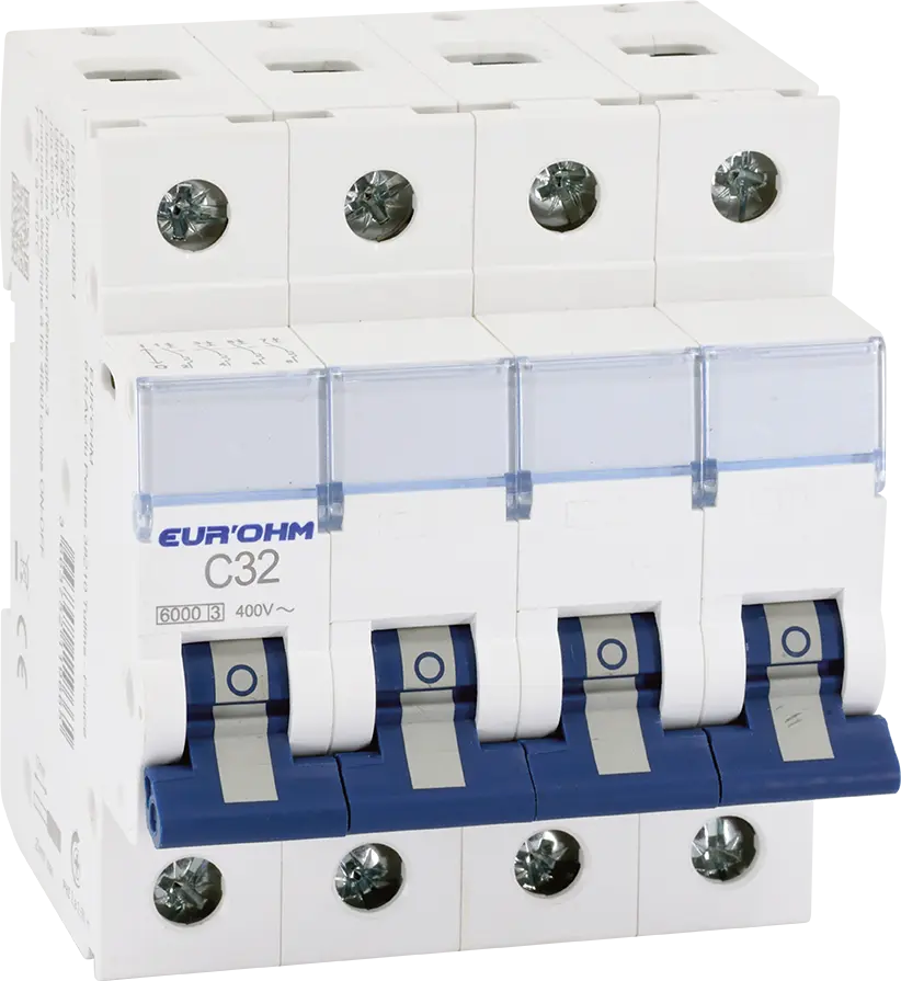 Disjoncteur 4P 32A courbe C connexion vis/vis 6kA NF - EUROHM - 20348