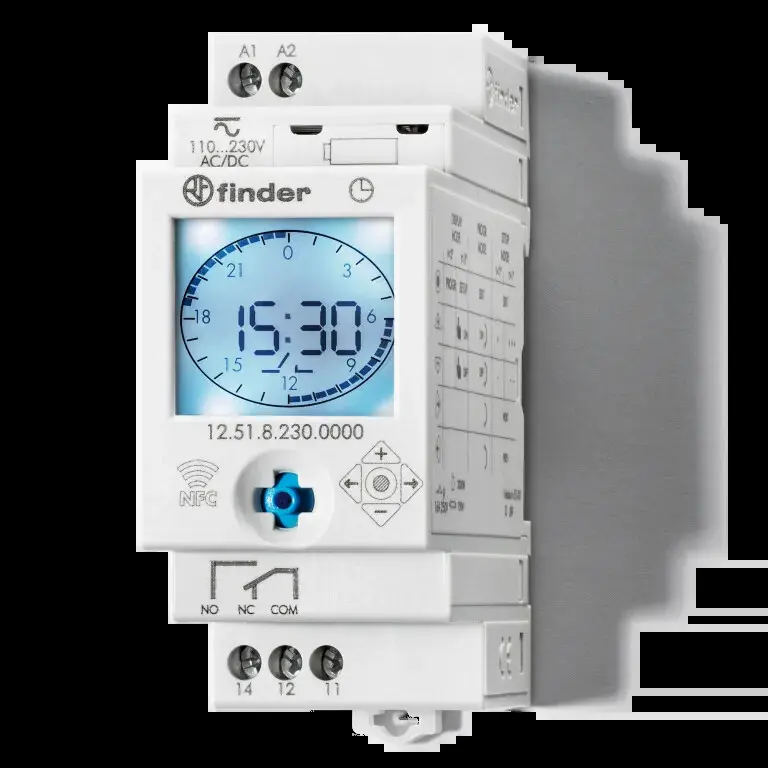 Horloge hebdomadaire digitale 1 inverseur 16A 110 à 230V AC/DC, NFC - FINDER - 125182300000