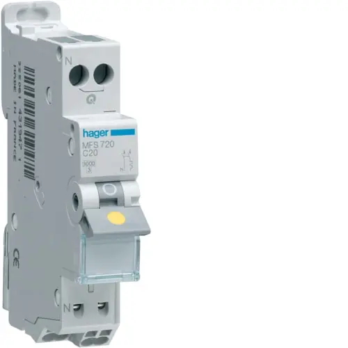 Disjoncteur Phase+ Neutre 20A 3kA Courbe C connexion automatique SanVis 1 Module