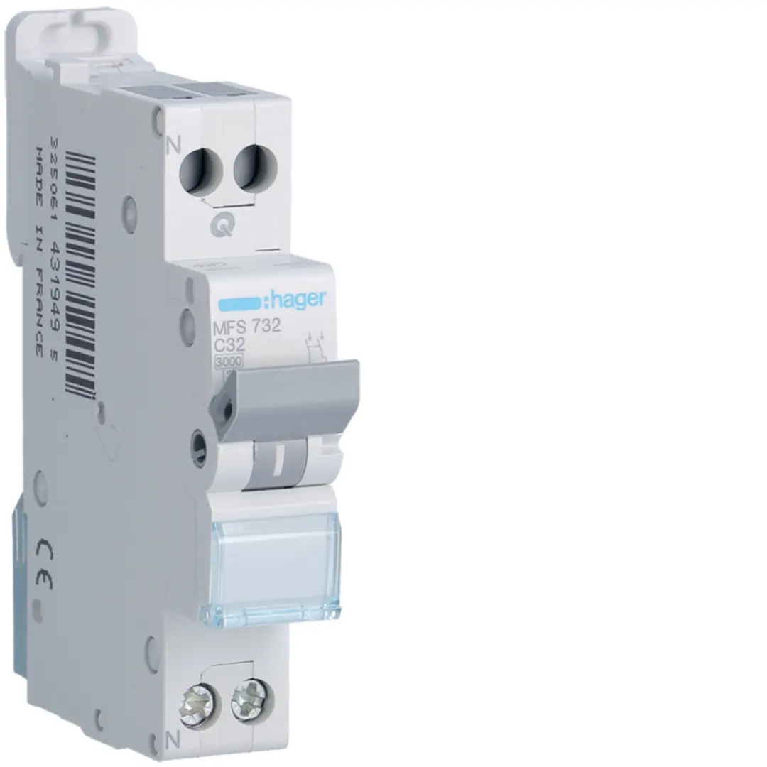 Disjoncteur Phase+ Neutre 32A 3kA Courbe C connexion automatique SanVis 1 Module