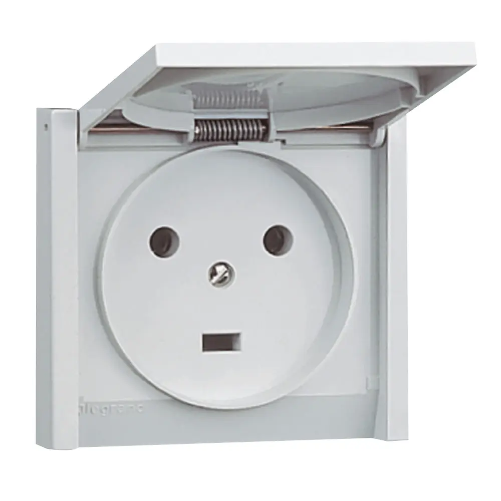 Prise de courant 2P+T 20A pour boite Ø67mm Plexo complet IP44 encastré - gris