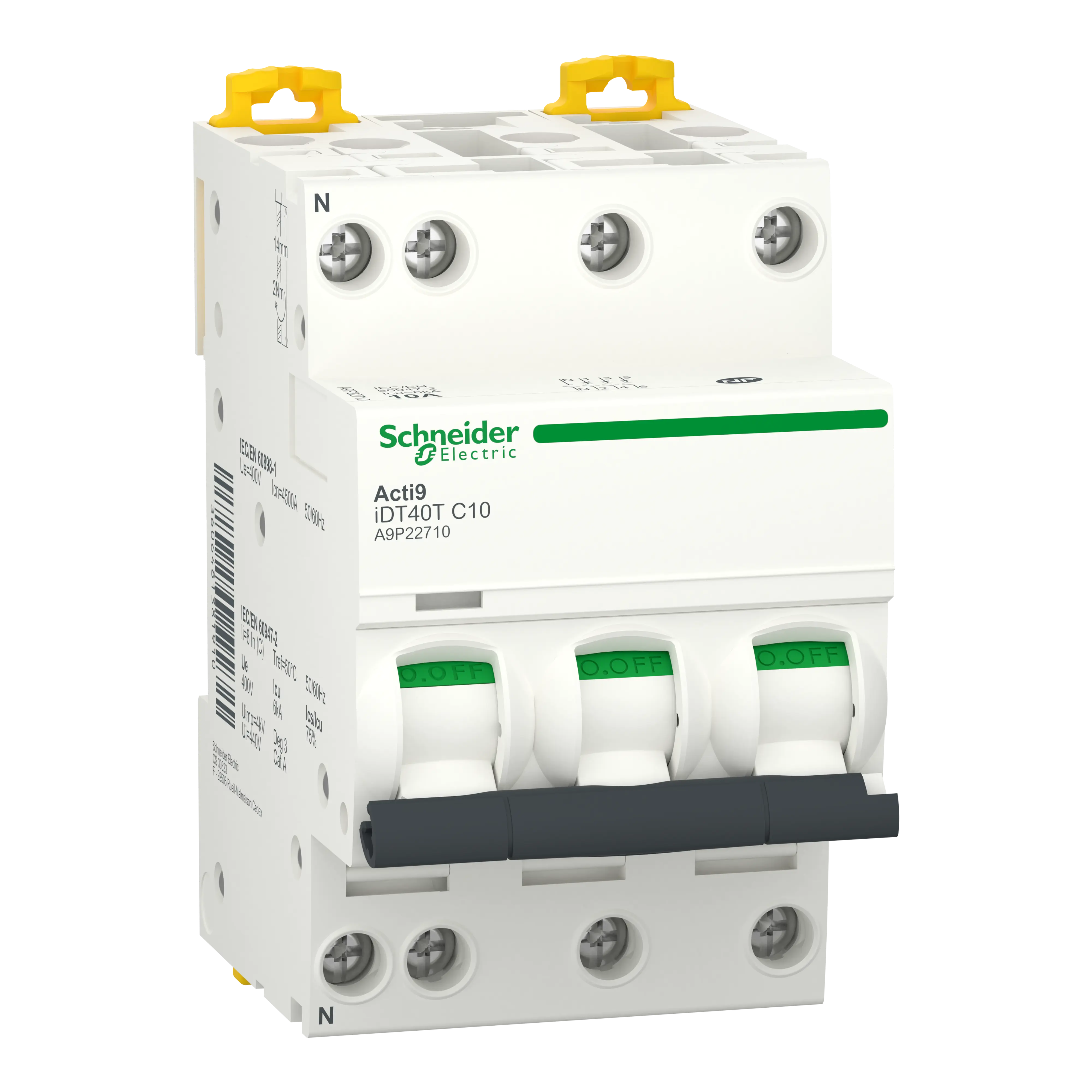 Acti9 iDT40T - Disjoncteur modulaire - 3P+N - 10A - Courbe C - 4500A/6kA - SCHNEIDER ELECTRIC - A9P22710