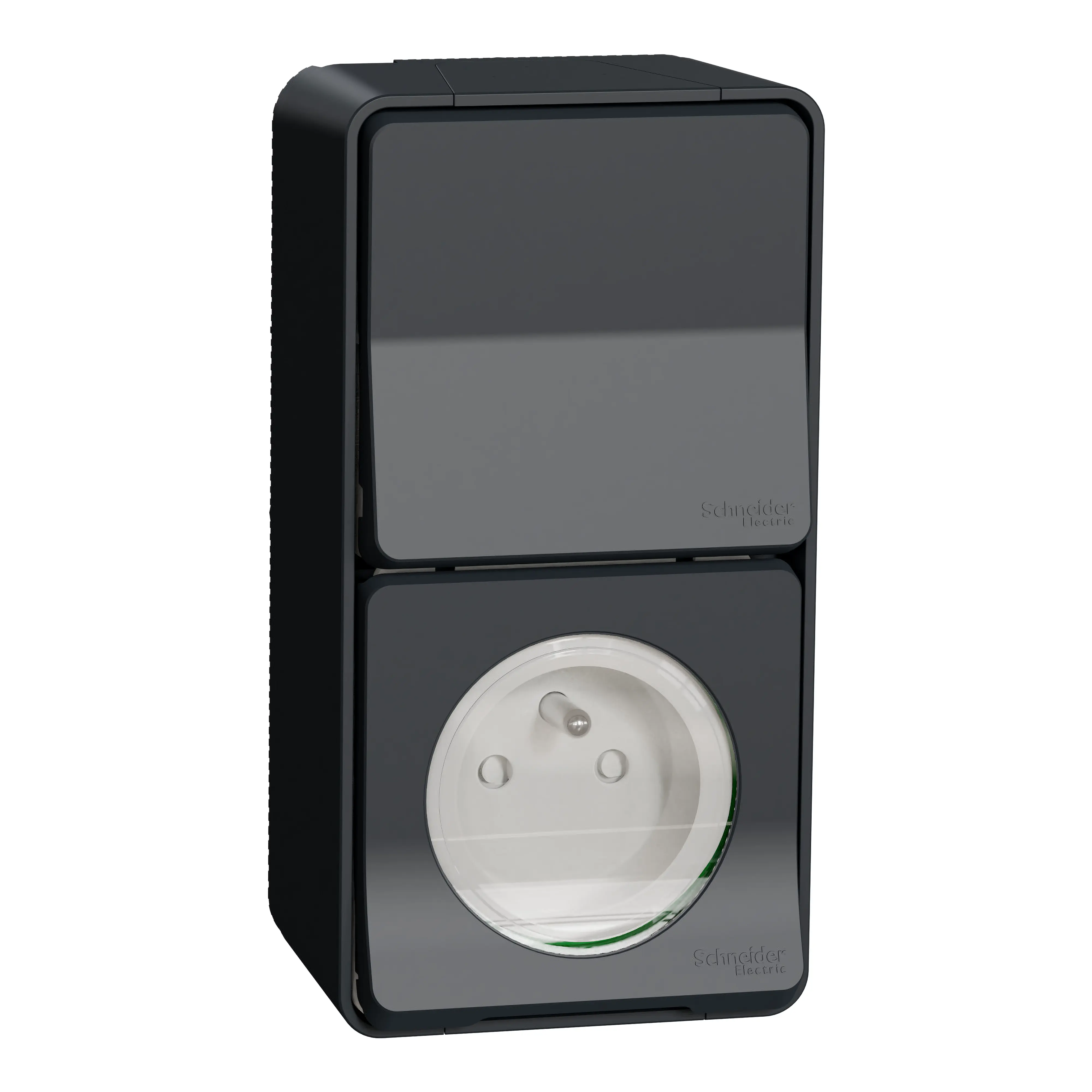 Mureva Styl - Prise courant 2P+T+va et vient verti. - saillie - IP55 IK08 - gris - SCHNEIDER ELECTRIC - MUR36025