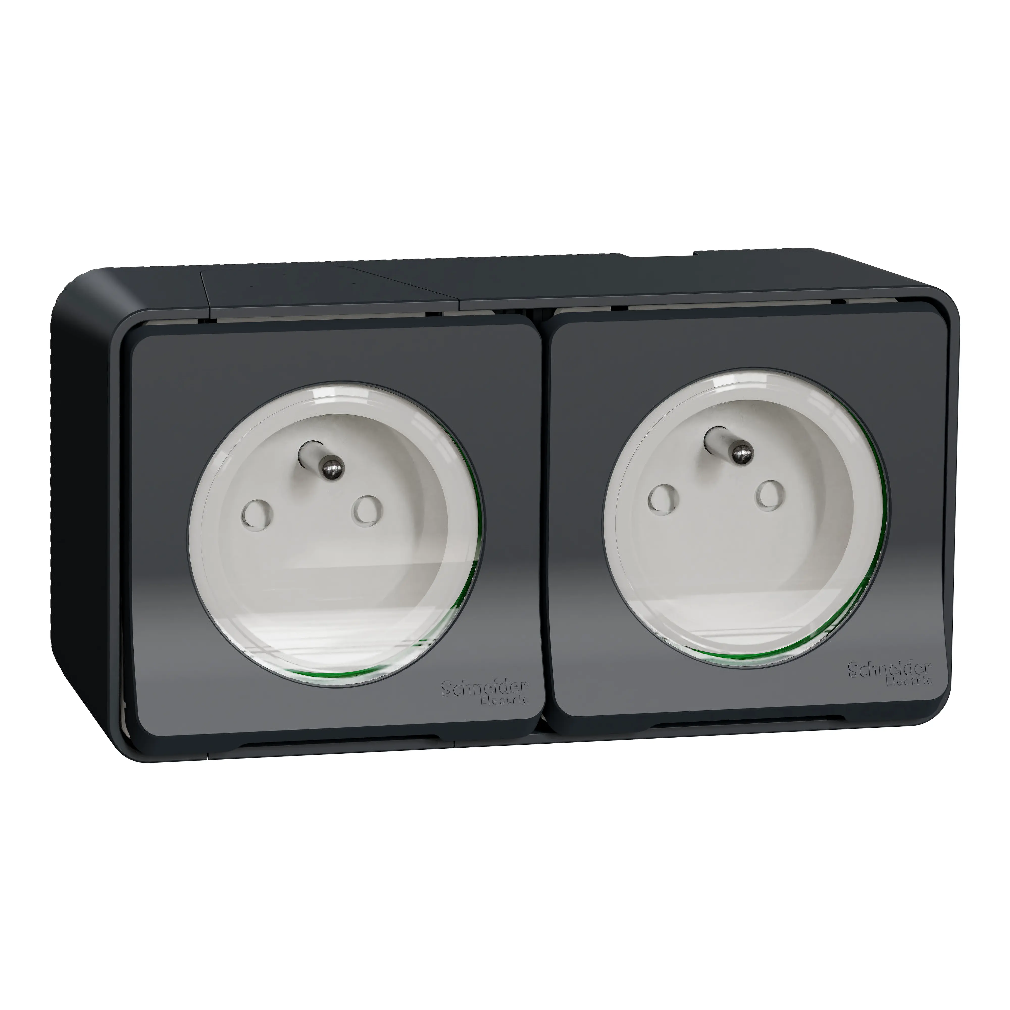 Mureva Styl - Double prise 2P+T précâblée horiz - saillie - IP55 - IK08 - gris - SCHNEIDER ELECTRIC - MUR36028