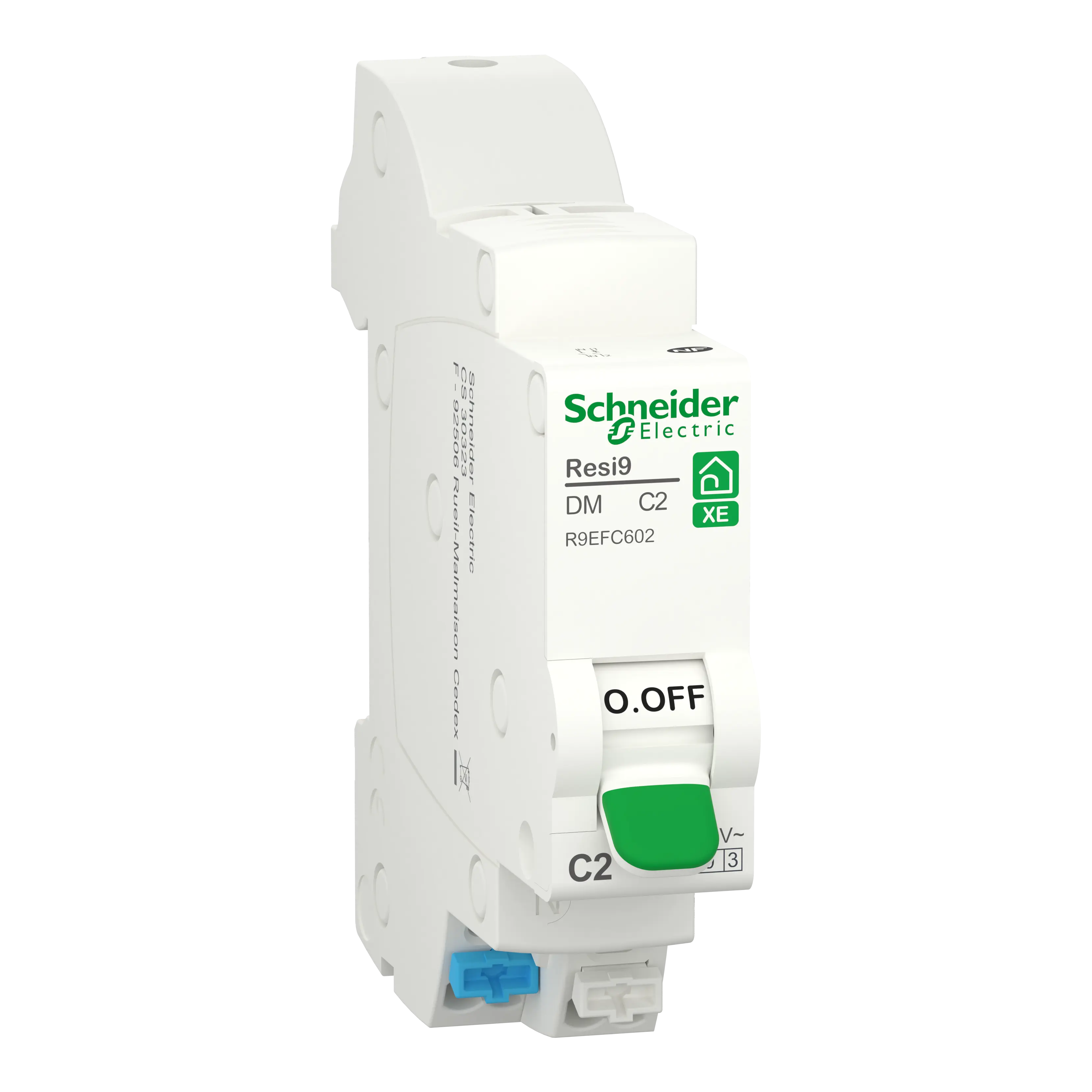 Resi9 XE - disjoncteur modulaire - 1P+N - 2A - courbe C - embrochable - SCHNEIDER ELECTRIC - R9EFC602