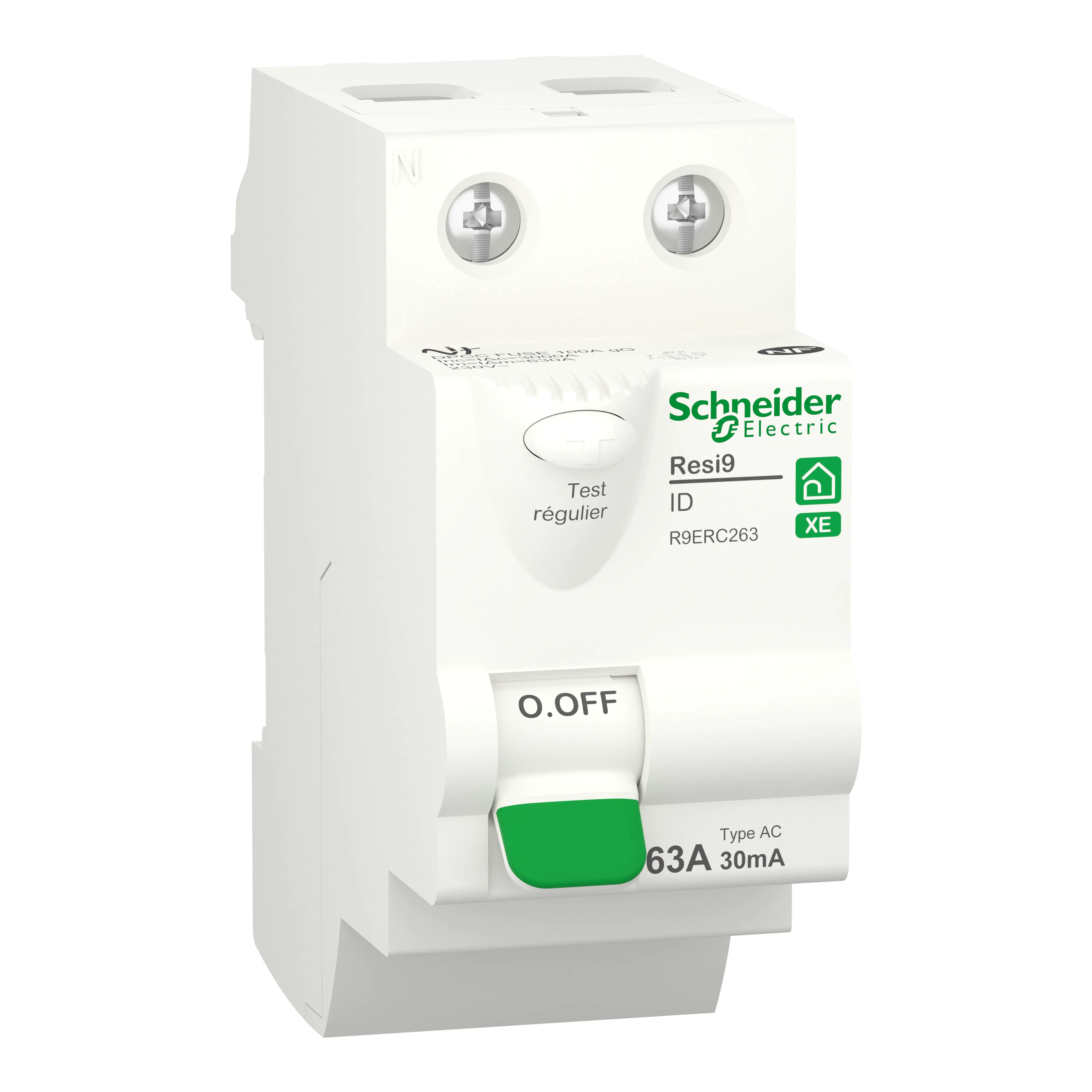 Resi9 XE - interrupteur différentiel - 2P - 63A - 30mA - Type AC - embrochable - SCHNEIDER ELECTRIC - R9ERC263