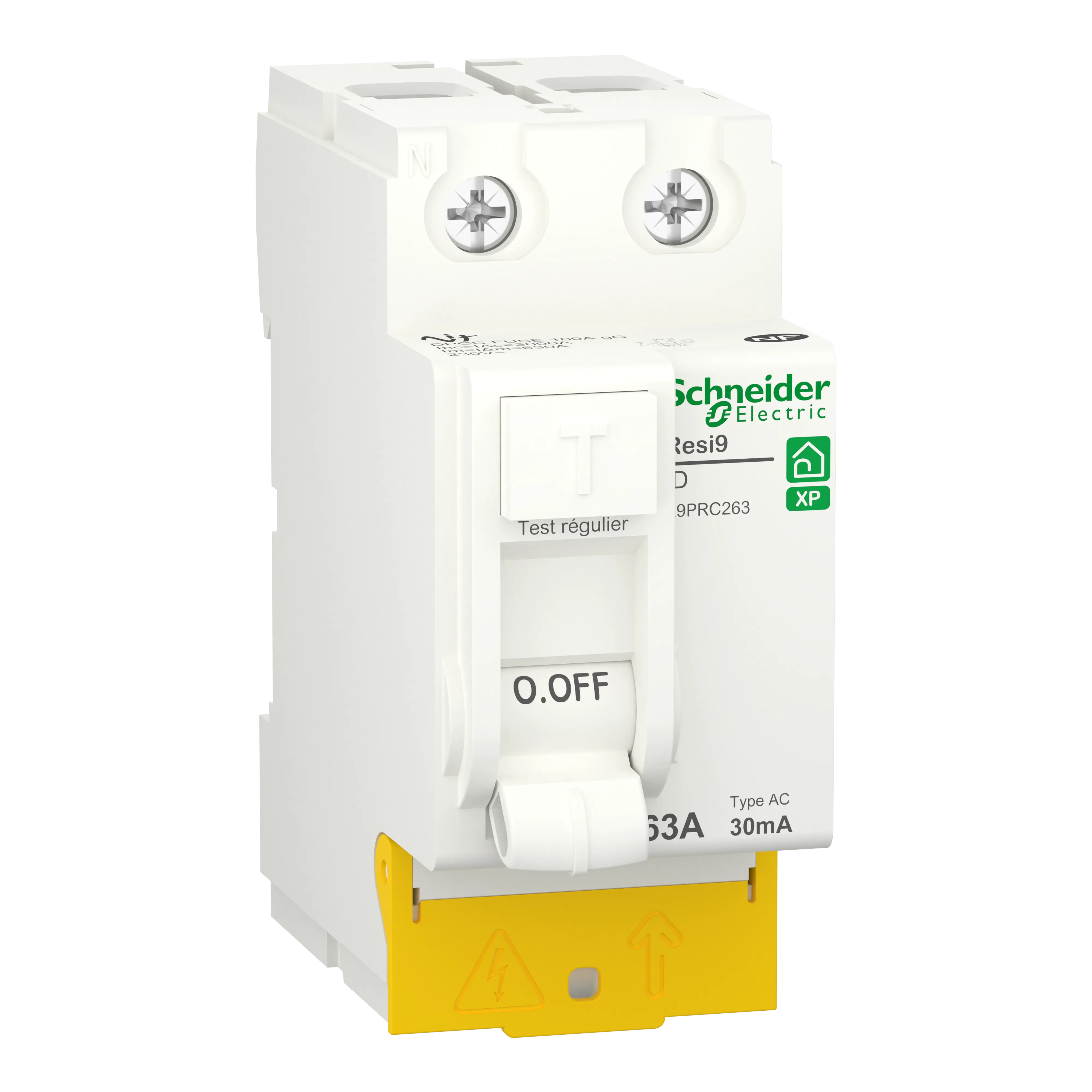 Resi9 - inter différentiel - 2P - 63A - 30mA - Type AC - peignable - alim bas - SCHNEIDER ELECTRIC - R9PRC263
