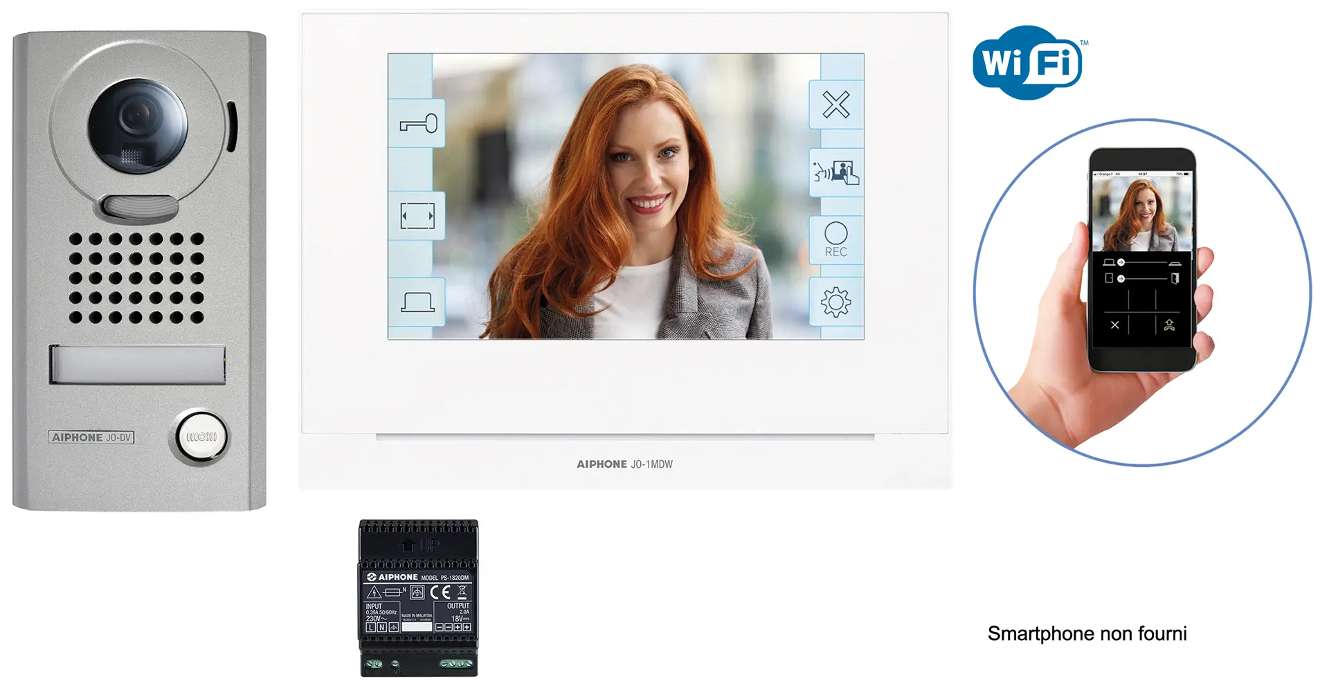 Kit vidéo JO wifi, platine zamak saillie, moniteur écran 7" tactile & alimentation - AIPHONE - JOS1VW