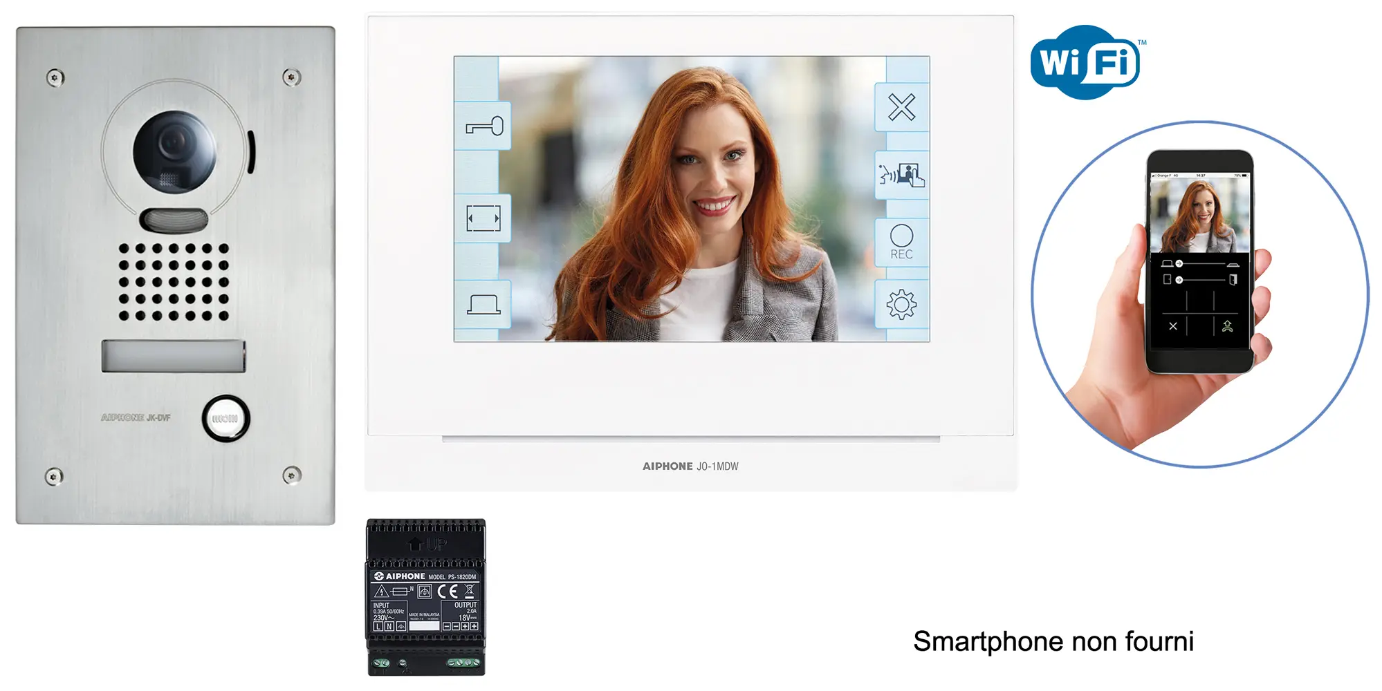 Kit vidéo JO wifi, platine inox encastrée, moniteur écran 7" tactile & alimentation - AIPHONE - JOS1FW