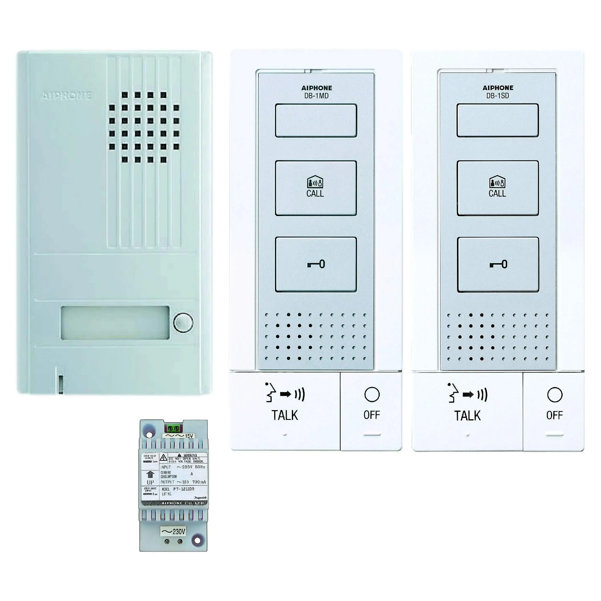 Kit audio 2 fils intégral mains libres avec platine aluminium saillie 1 BP & 2 postes - AIPHONE - DB2INT