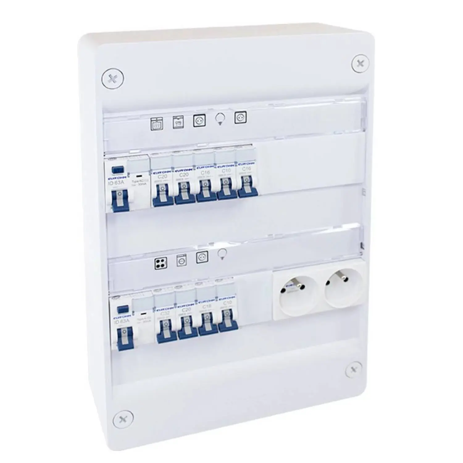 Coffret électrique monté-câblé évolutif 2 rangées 26 modules - pour T1/T2 - Évolution - EUROHM - 19421