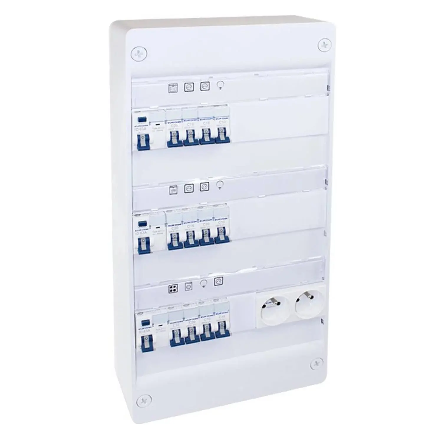 Coffret électrique monté-câblé 39 modules Evolution Eur'Ohm - 3 rangées - pour logements T3/T4 - EUROHM - 19431