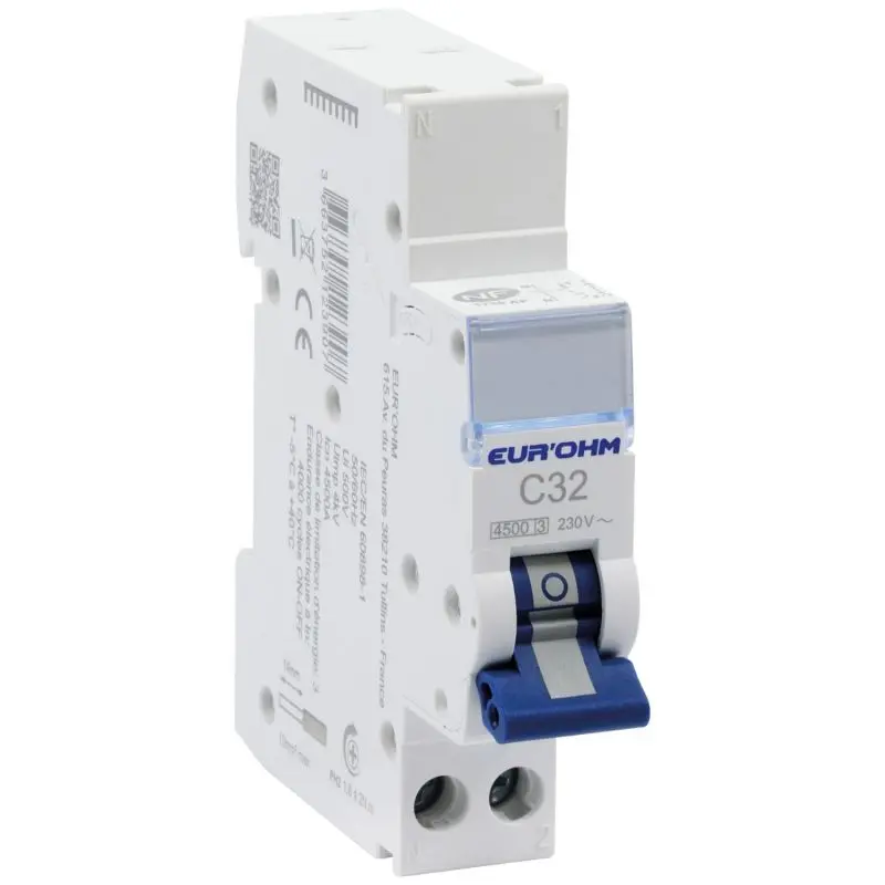 Disjoncteur 1P+N 32A courbe C connexion automatique 4,5kA NF - EUROHM - 20322