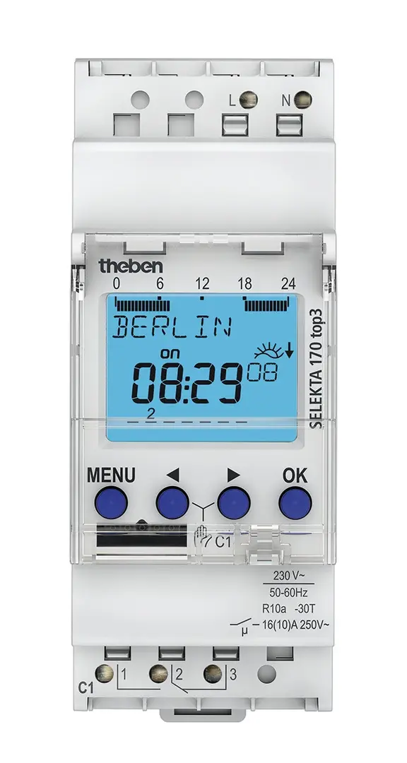 Horloge astronomique Selekta 170 Top3 - 1c 2 modules 35 mm compatible application Obelisk top 3 Bluetooth - Blanc - THEBEN - 1700153