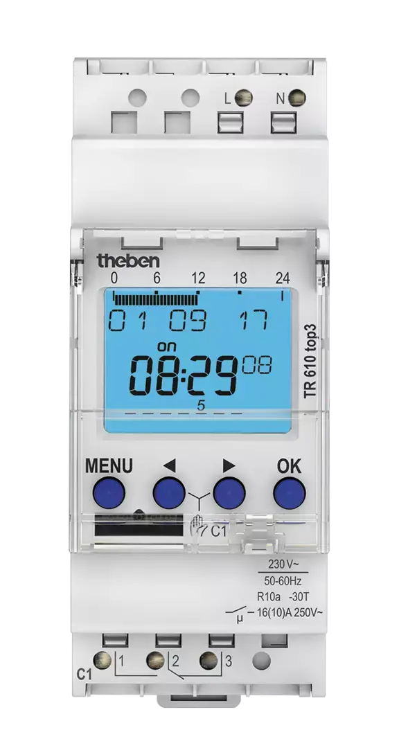 Horloge hebdomadaire digitale TR 610 top3 programmable avec application Obelisk top 3 Bluetooth - THEBEN - 6100403