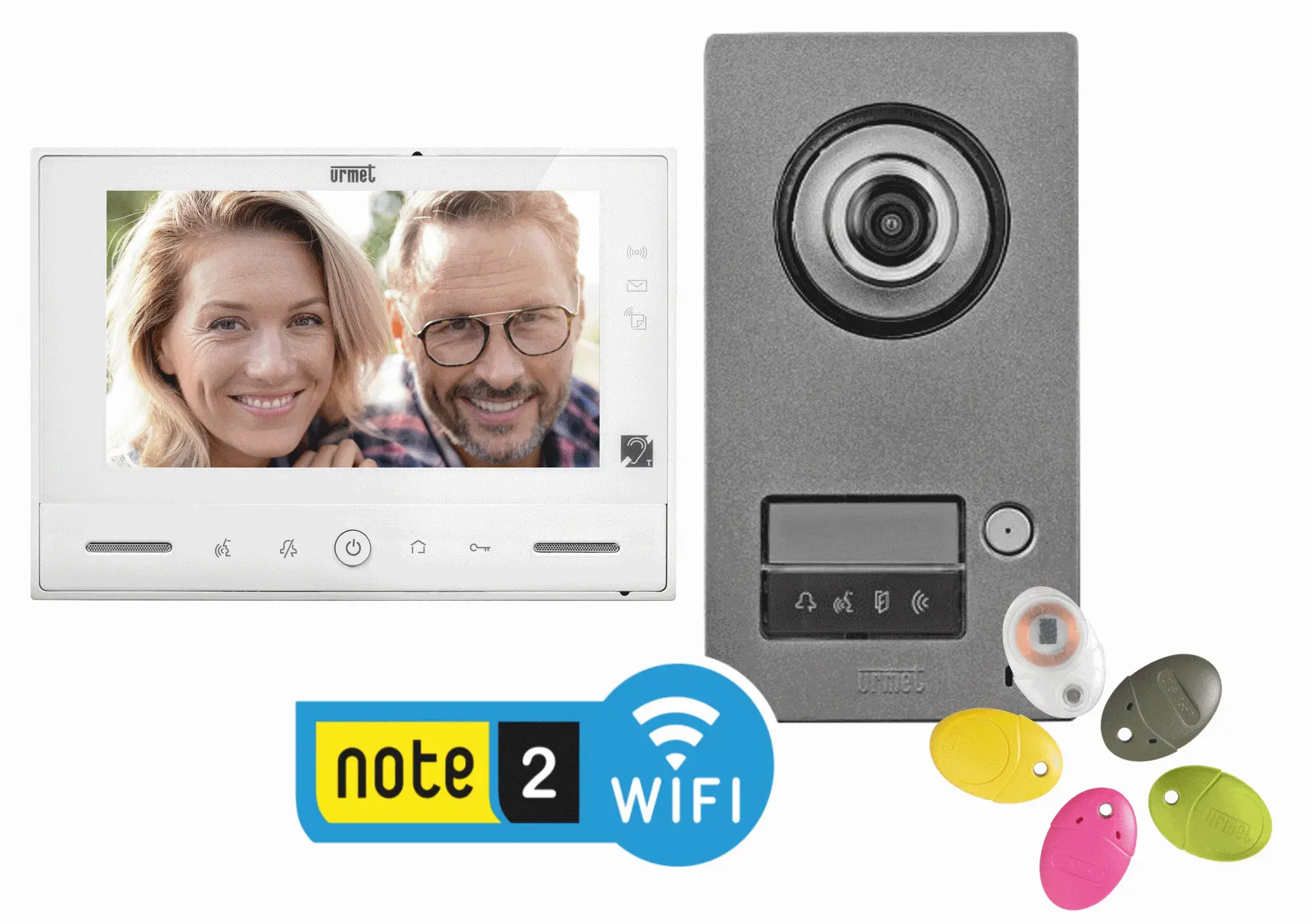 Kit portier vidéo Note 2 Wifi, platine avec 1 bouton-poussoir, moniteur 7 pouces, report d'appel intégré - URMET YOKIS - 1723/95
