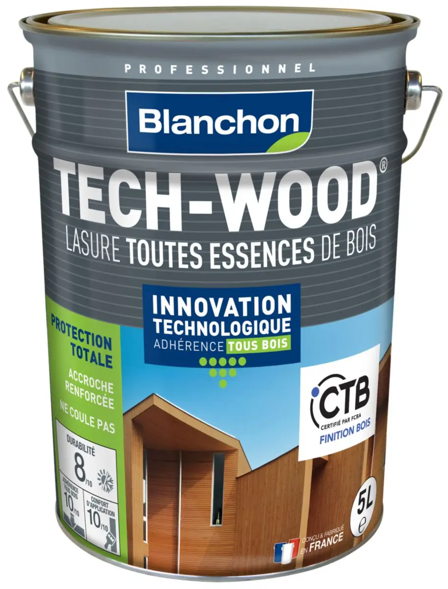 Lasure pour bardages et bois verticaux Tech-Wood - chêne clair - bidon de 5 l - BLANCHON - 01220543