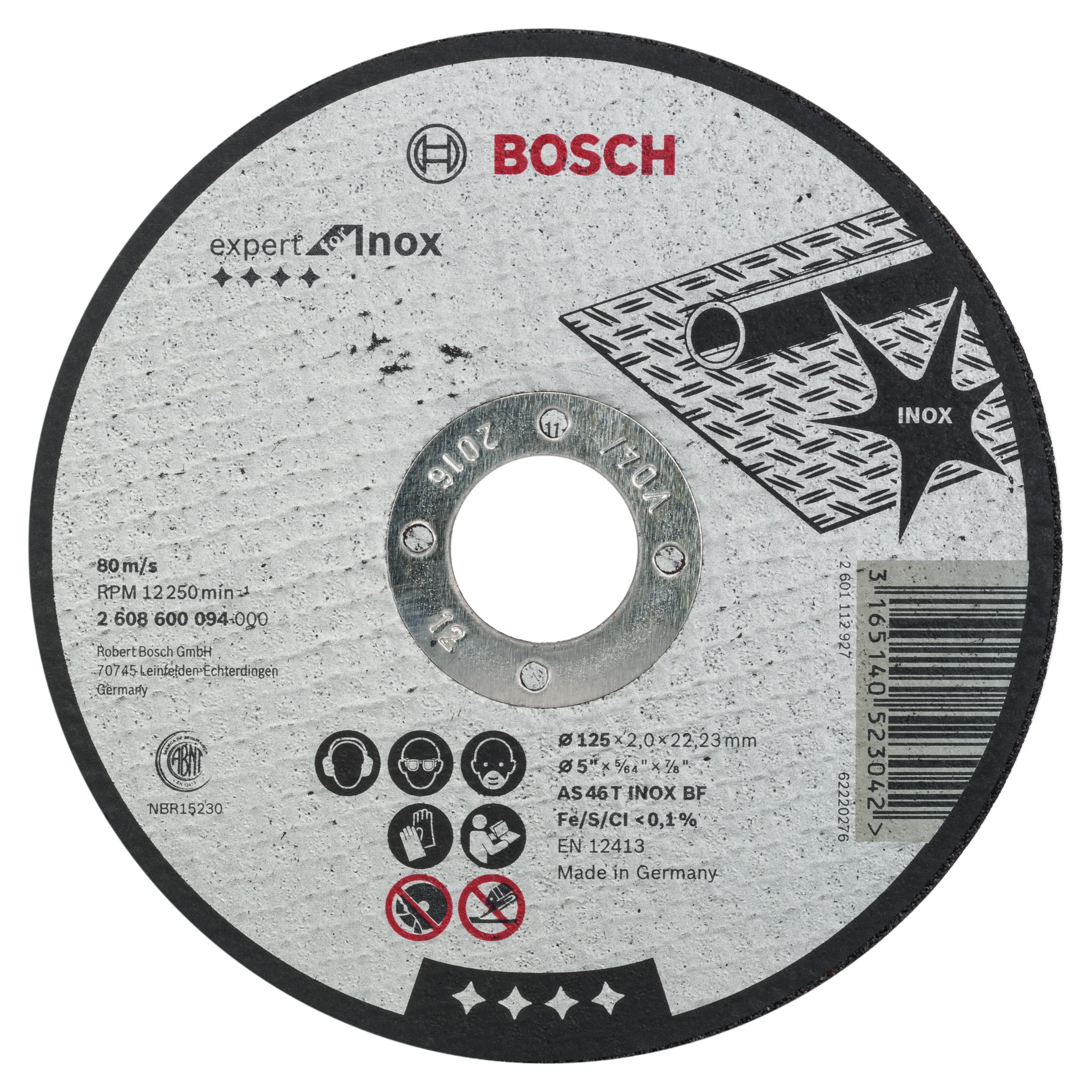 Disque à tronçonner à moyeu plat Expert for Inox - Ø 125 x 2 mm Alésage 22,23 mm - BOSCH - 2608600094