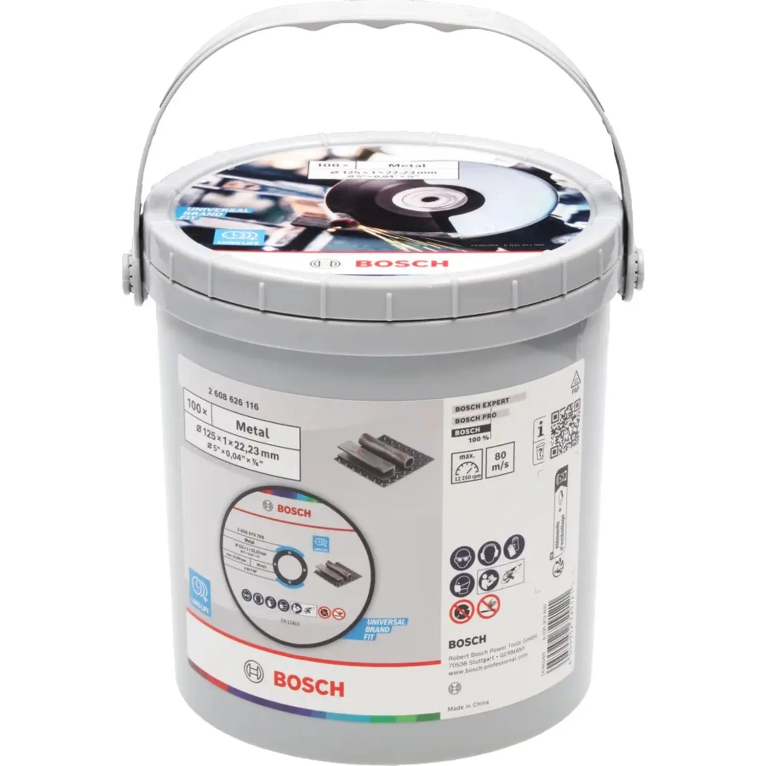 Disque à tronçonner droit standard pour métal - 125 x 1 x 22,23 mm - Seau de 100 pièces - BOSCH - 2608626116