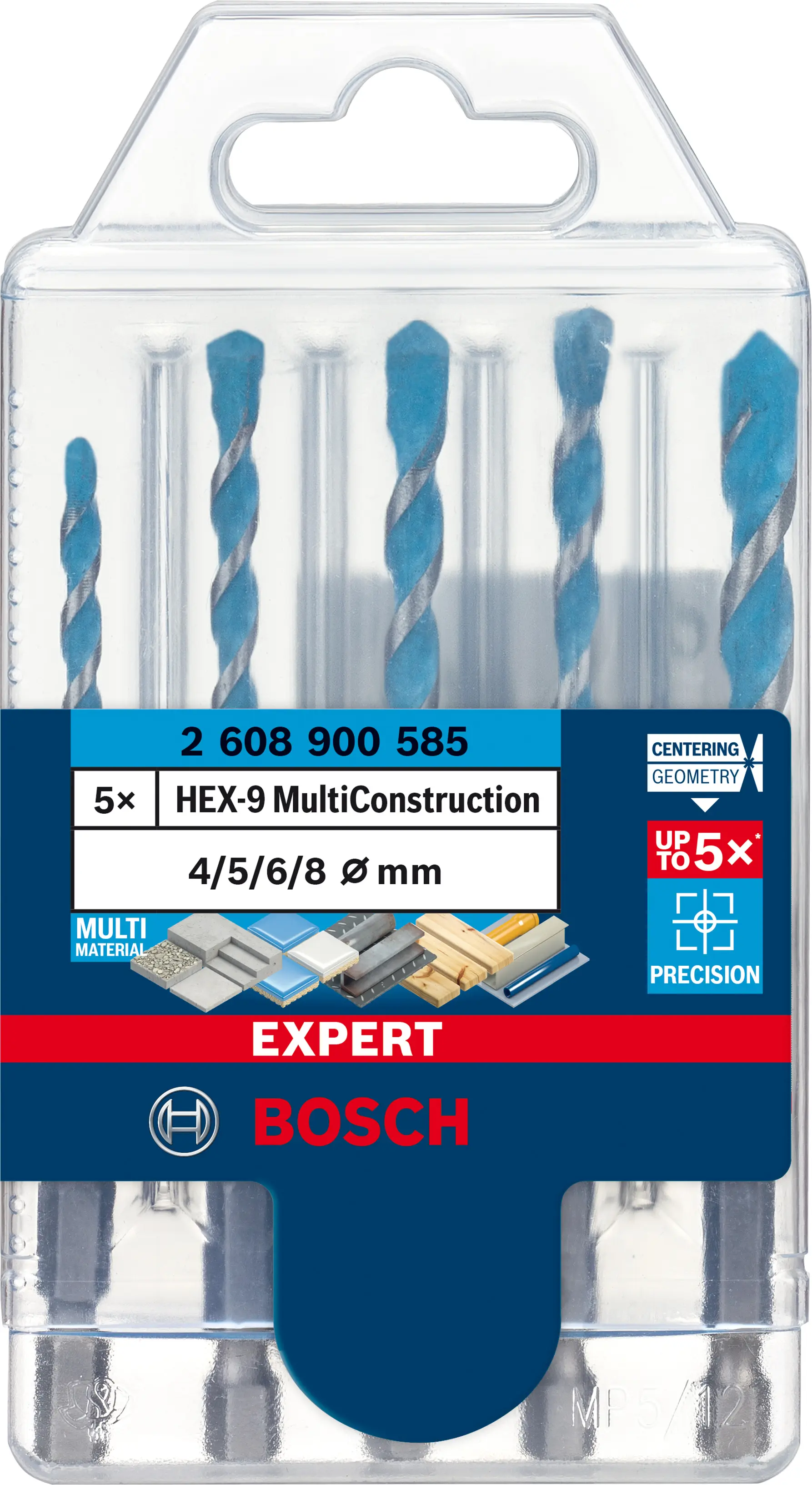 Coffret de 5 forets EXPERT HEX-9 Multi Construction 4/5/6/6/8 mm - BOSCH - 2608900585