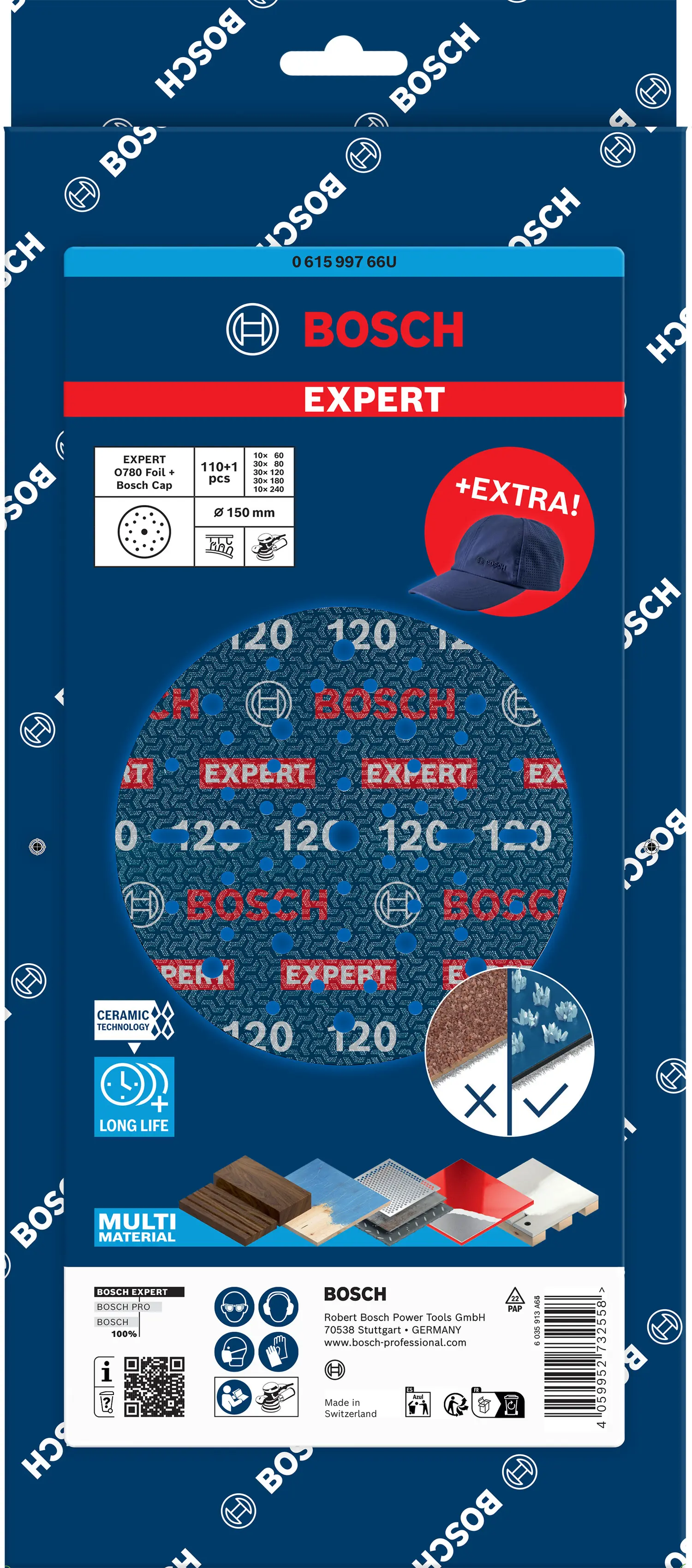 Assortiment 110 Abrasifs EXPERT O780 125 + 1 Casquette - Ø125 mm - BOSCH - 061599766T
