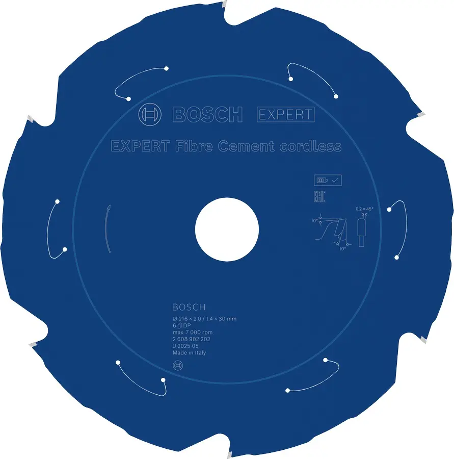 Lame de scie circulaire expert fibre cement cordless 216x30x2,0mm / 6D - BOSCH - 2608902202
