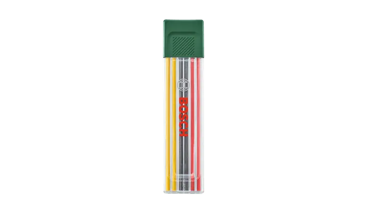 Set de 6 mines graphites multicolores (acces. pr marqueur pr trous profonds ; 2 rouges, 2 jaunes ; 2 graphites HB ; 2,8 mm ; étui) - BOSCH - 1600A032UV