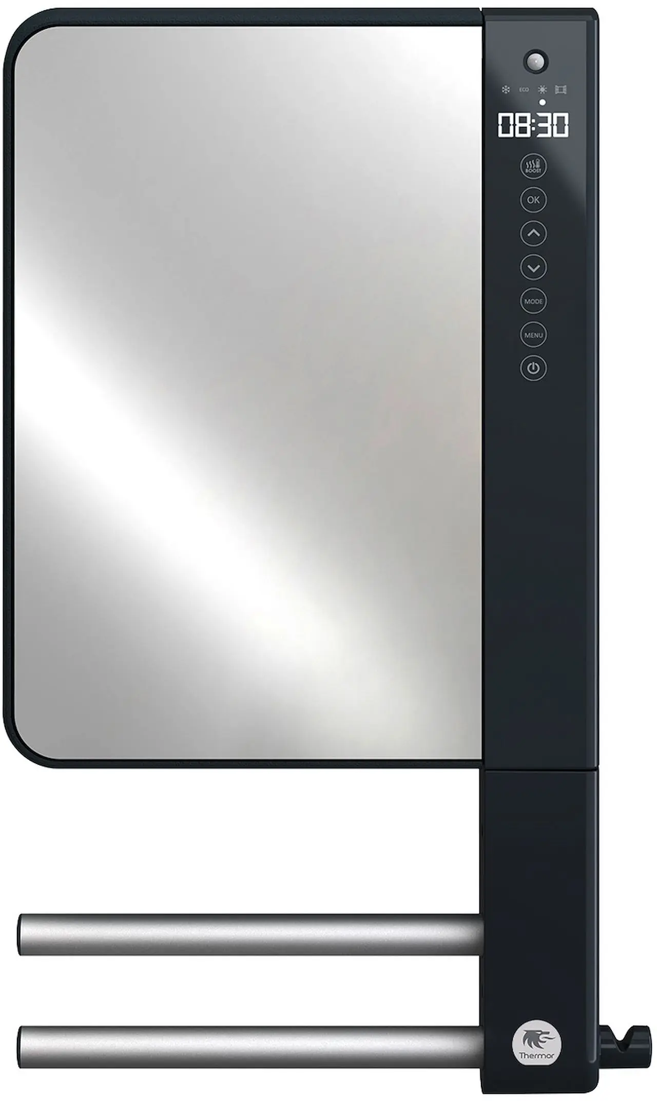 Sèche-serviettes soufflant Illico 3 avec barres et avec miroir, Gris foncé, 1800 W, Compact - THERMOR - 491374