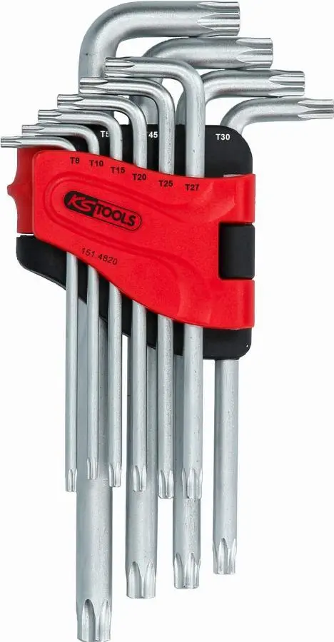 Jeu de 10 clés mâles Torx percées longues -T 8 à T 50 - KS TOOLS - 151.4820