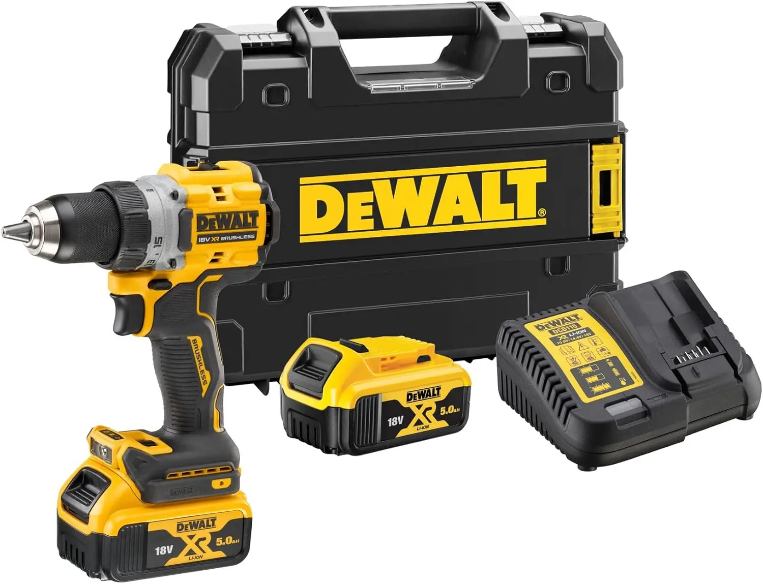 Perceuse-visseuse compacte XR 18V avec 2 Batteries 5 Ah, 1 Chargeur en Coffret TSTAK - DEWALT - DCD800P2T-QW