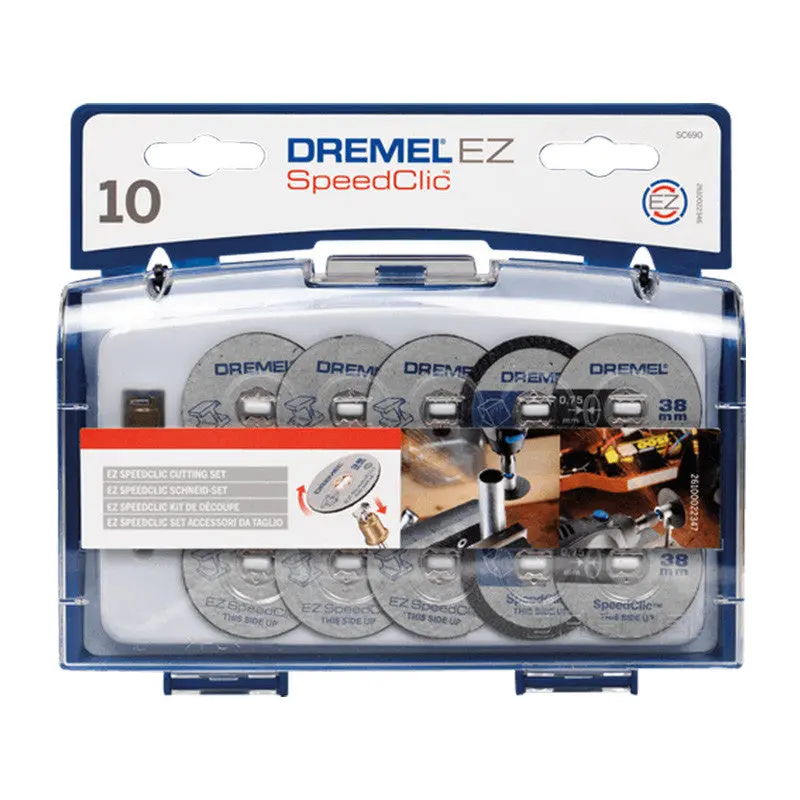 Coffret de 10 disques à tronçonner JA EZ SpeedClic avec mandrin pour le métal et le plastique - DREMEL - 2615S690JA