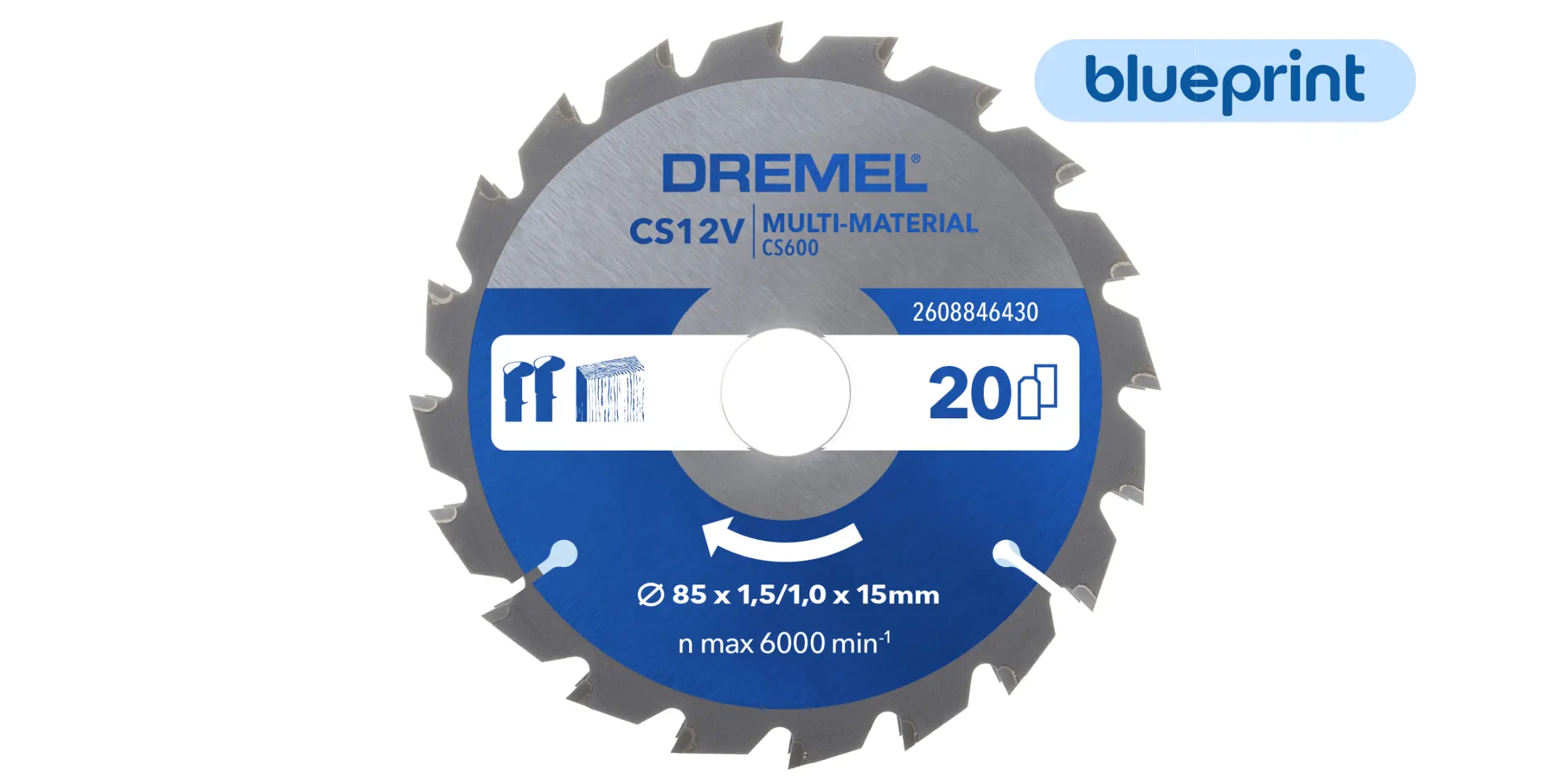 Lame multi-matériaux Blueprint CS600 pour scie circulaire - Ø 85 x 1,5/1 x 15 mm - DREMEL - 2608846430