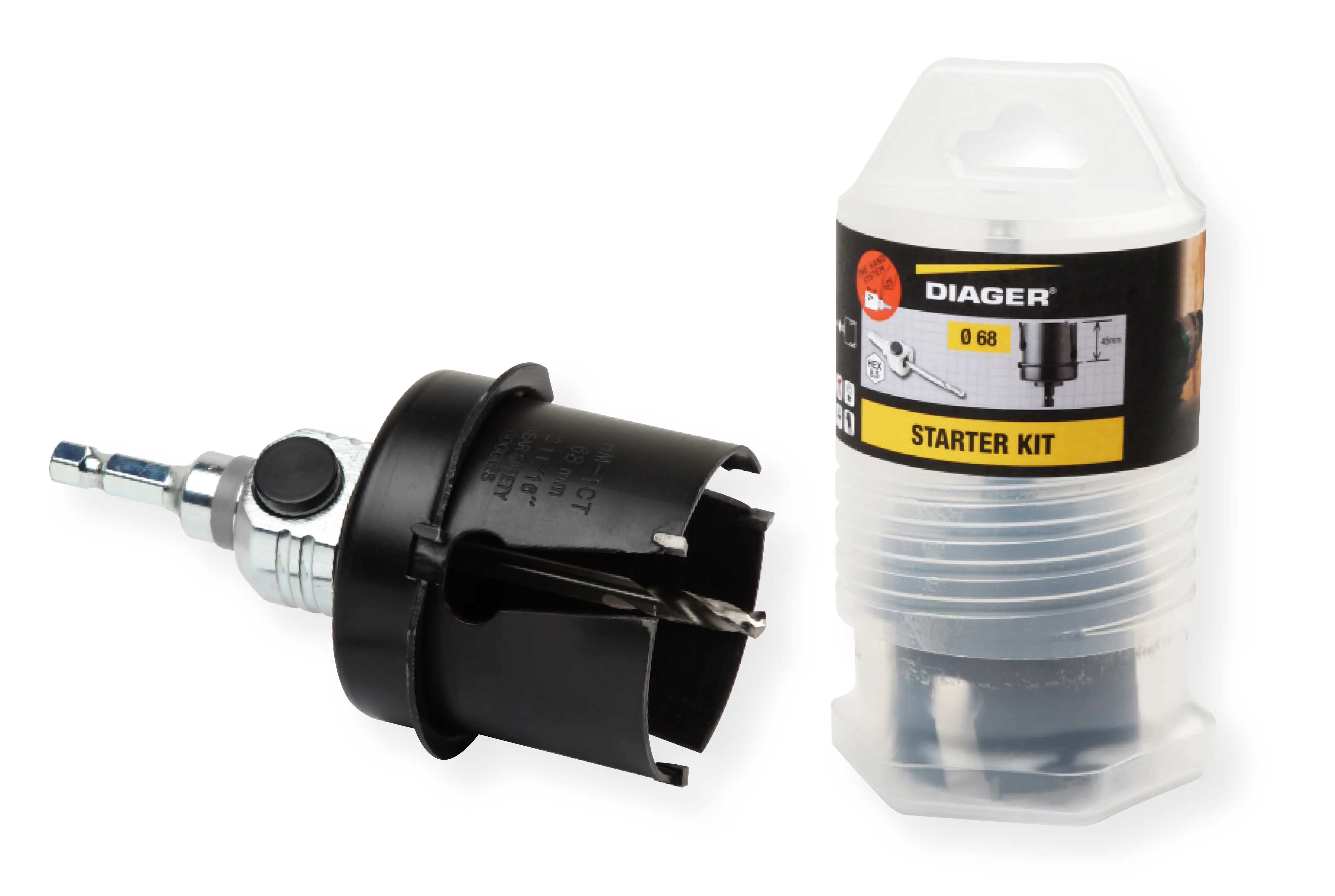 Starter kit scies trépan carbures - Ø 68 mm avec butée + pilote + foret - DIAGER - 3000A