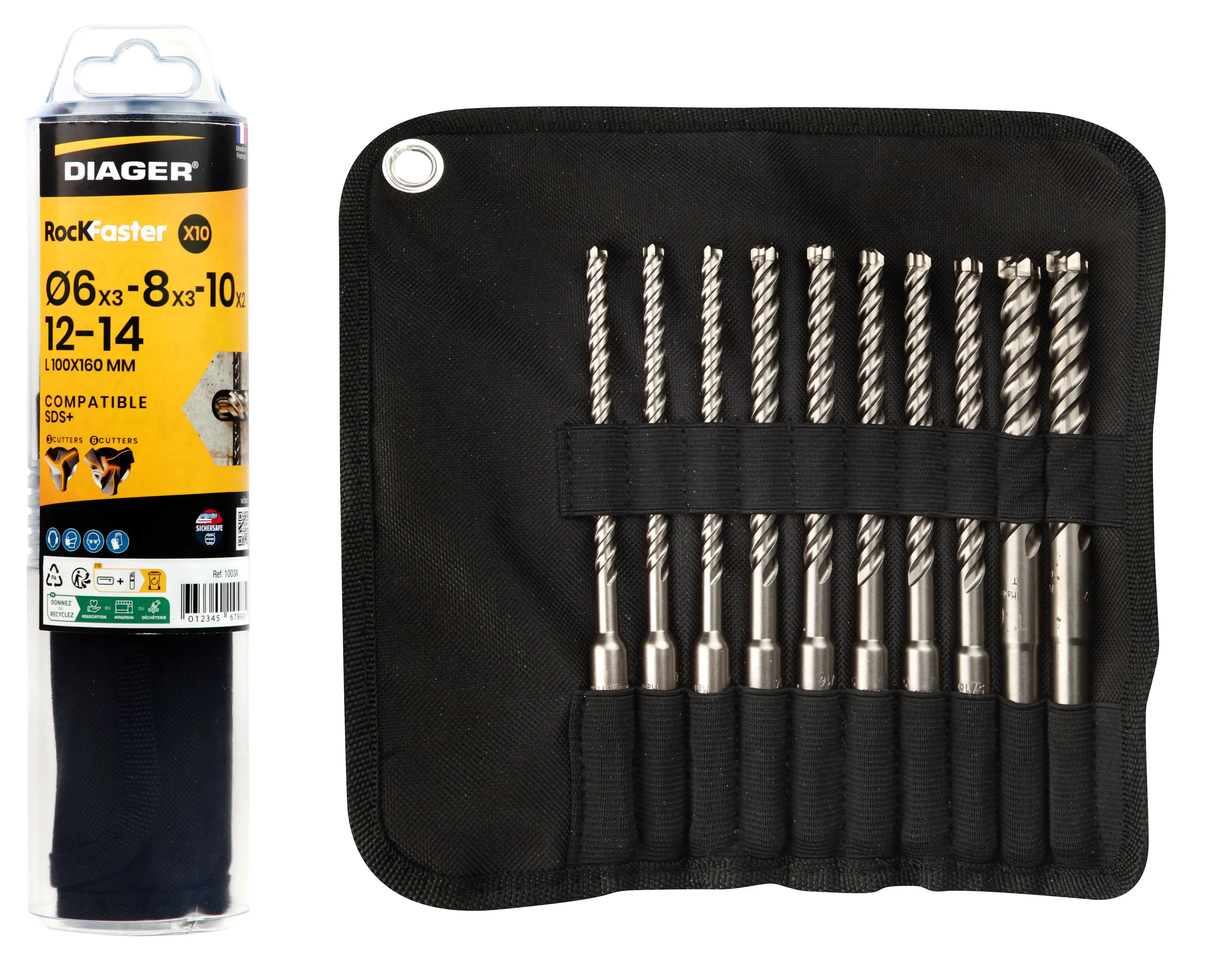 Trousse 10 forets béton rockfaster sds plus - DIAGER - 1003A