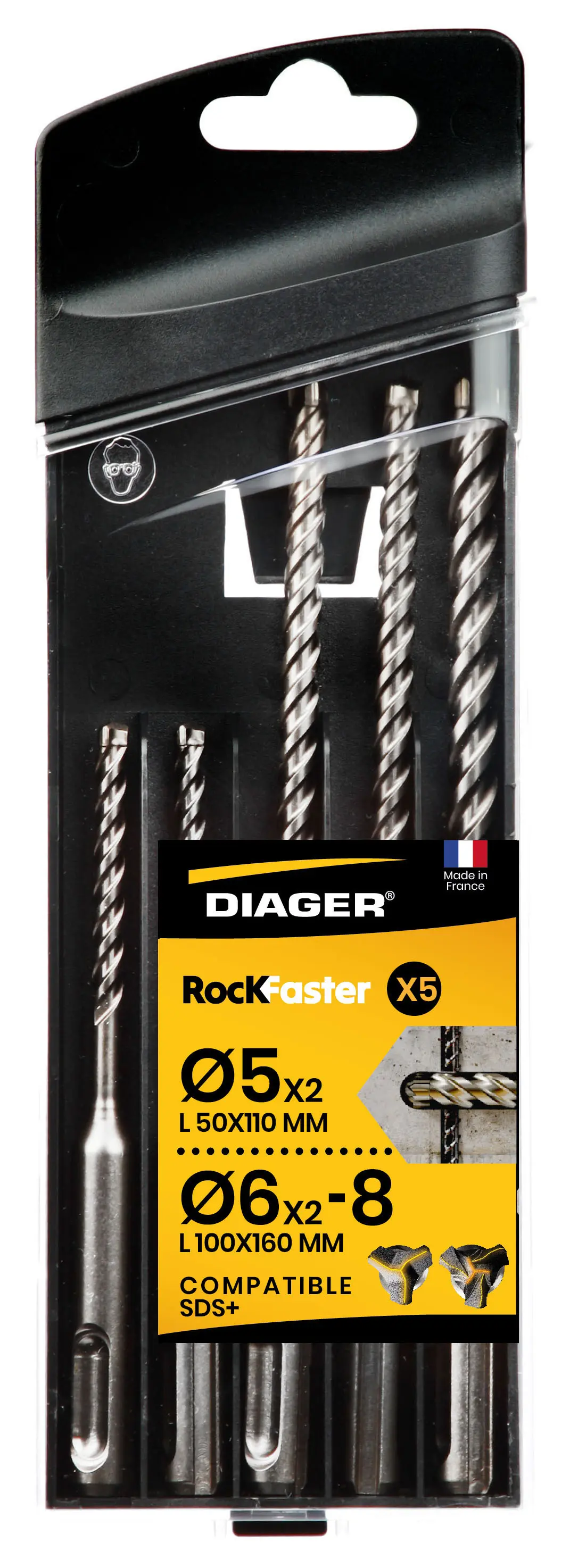 Coffret 5 forets béton rockfaster sds plus - DIAGER - 1005A