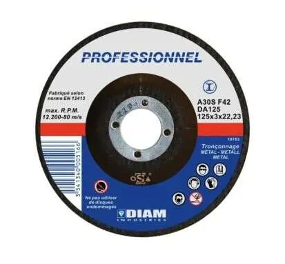 Disque abrasif diam.125 X 3 X 22.23 acier - DIAM INDUSTRIES - DA125/22