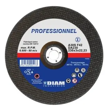 Disque abrasif diam.230 X 3.0 X 22.23 acier - DIAM INDUSTRIES -  DA230/22