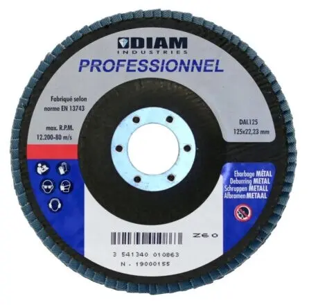 Disque abrasif à lamelles diam.125/22.23 GR 80 métal - DIAM INDUSTRIES - DAL125-80